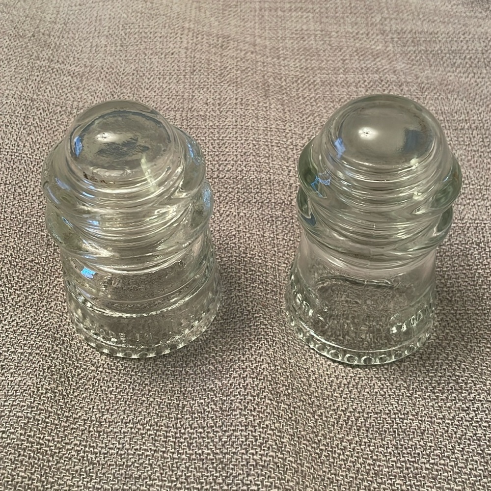 Vintage Set of 2 Hemingray Clear Glass Insulator Conductors